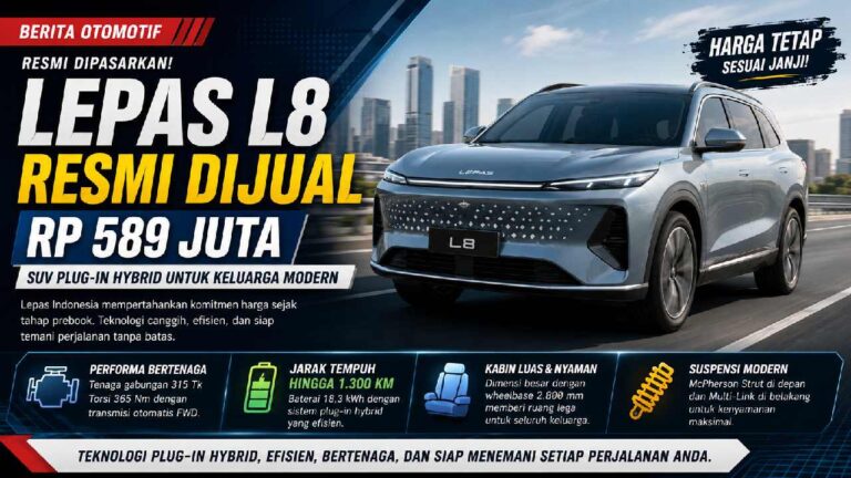 Lepas L8 Resmi Dijual Rp 589 Juta, SUV Plug-in Hybrid dengan Jarak Tempuh hingga 1.300 Km Siap Tantang Pasar Indonesia