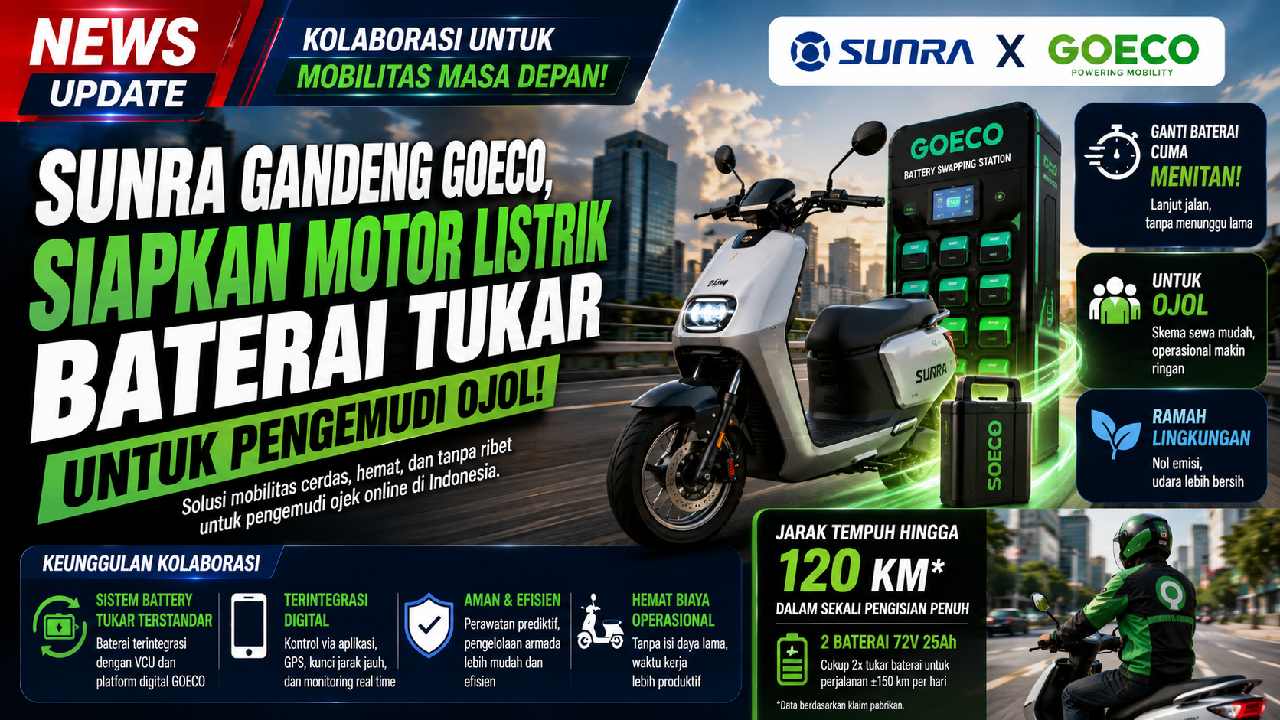 Sunra Gandeng GOECO, Motor Listrik Baterai Tukar Hadir untuk Permudah Mobilitas Pengemudi Ojol