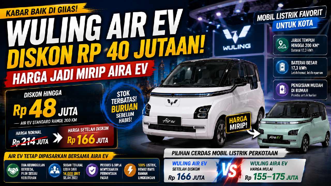 Wuling Air ev Diskon Rp48 Juta, Harga Kini Dekati Aira EV